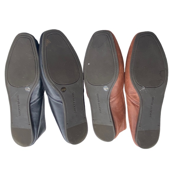 2 pair Lucky Brand Adoura leather flats womens shoes black cognac size 9 - Picture 7 of 7